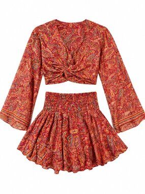 Boho Paisley Two-Piece Summer Skirt Set | Size S–M